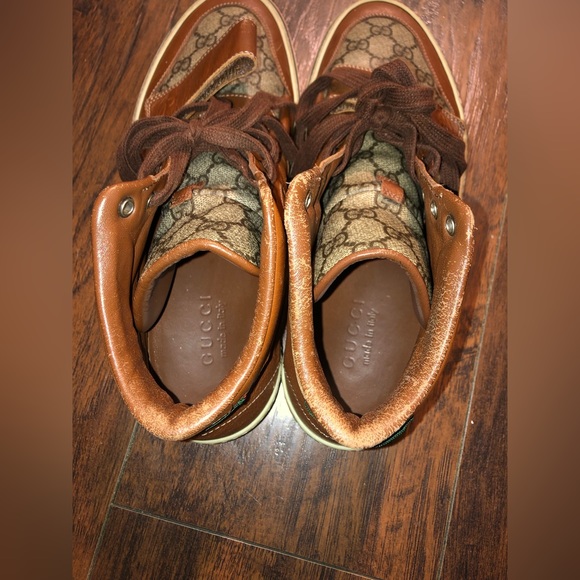 Gucci Leather Monogram Hightop Sneakers Brown SZ9.5 - Picture 8 of 12